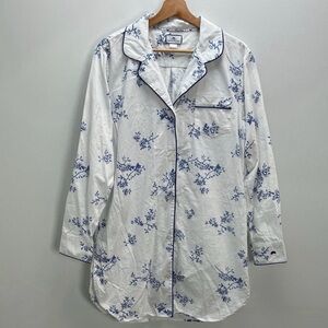 Floral Print White and Blue Women's Sleep Shirt